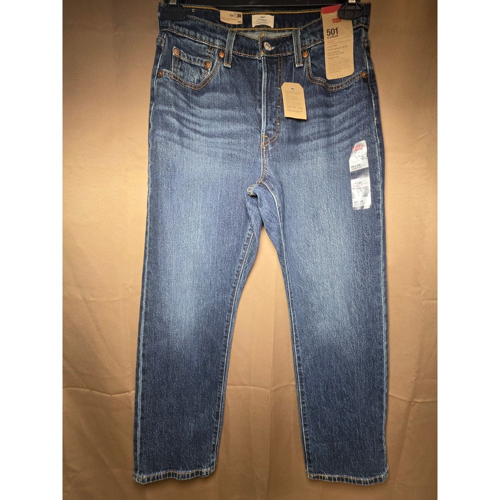 Levi's 501 Curve Stretch High Rise Straight Leg Womens Jeans Blue 29x28 NWT